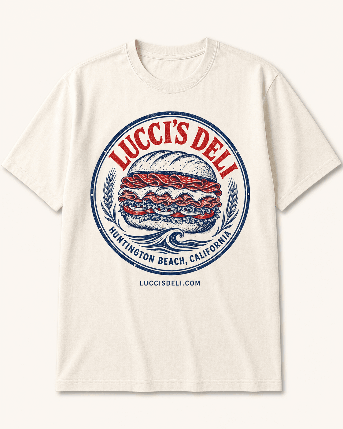 Lucci's Deli Heritage Tee draft design preview